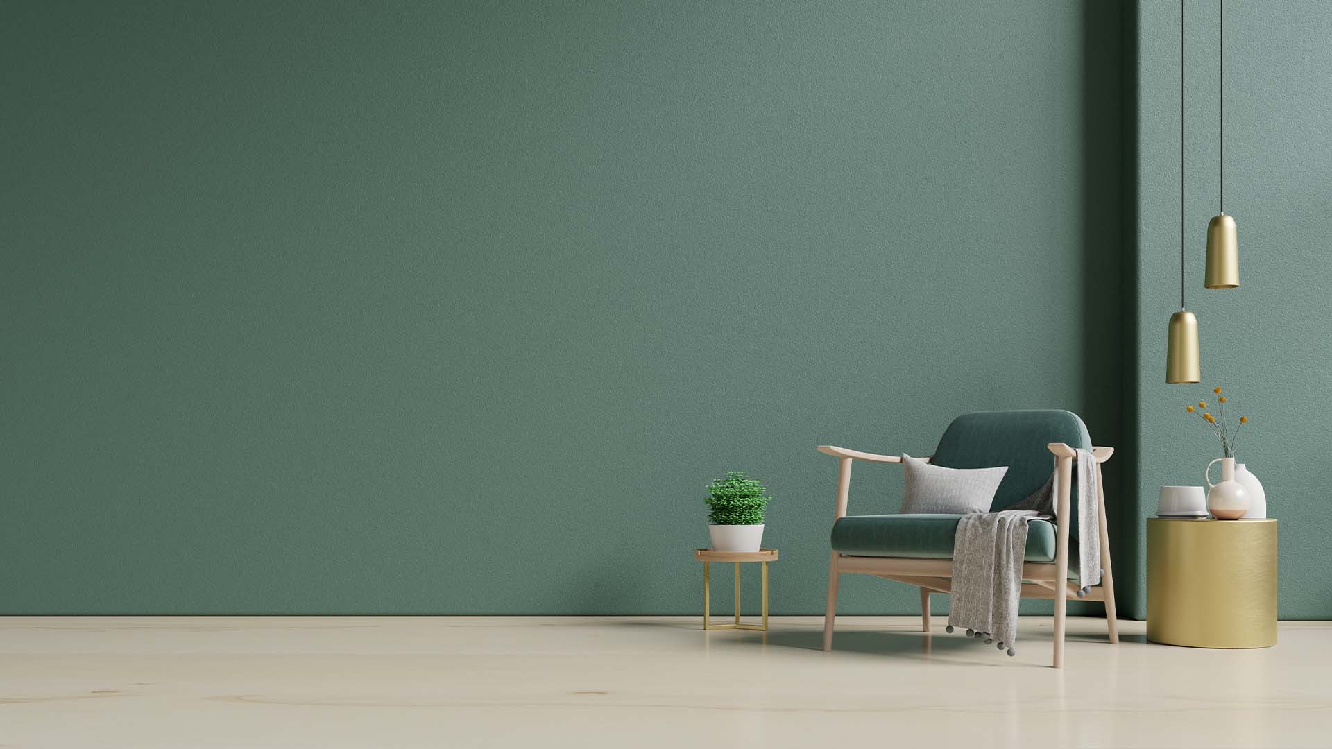 Mur peint en vert devant fauteuil